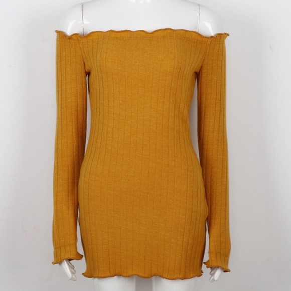 ♦️🆕 Mustard Off The Shoulder Mini Dress - Picture 2 of 5